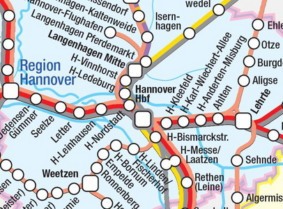 Kartenausschnitt mit Strecken um Hannover