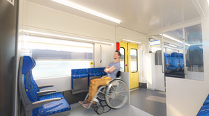 Fotosimulation: Stufenlos und selbständig erreichbarer Rollstuhlbereich mit Rollstuhlfahrgast