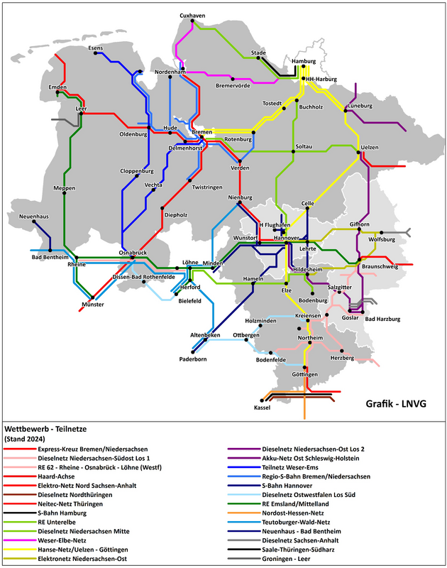Karte mit Linien und Netzen der bisherigen Vergabeverfahren