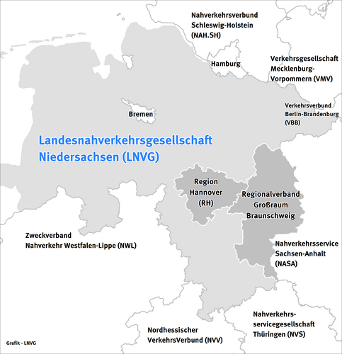 Kartendarstellung der Zuständigkeiten der LNVG